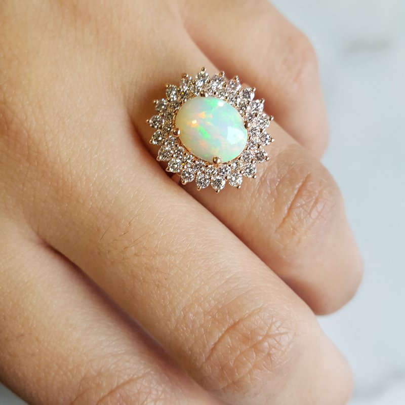  Sami Fine Jewelry Opal Double Halo Cocktail Ring 050546 - Sami Fine Jewelry