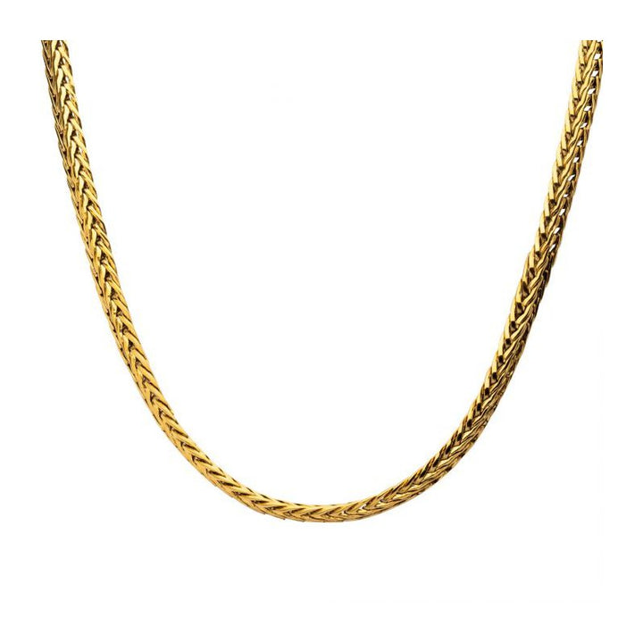 INOX Jewelry 18K Gold IP Double Diamond Cut Spiga Chain Necklace