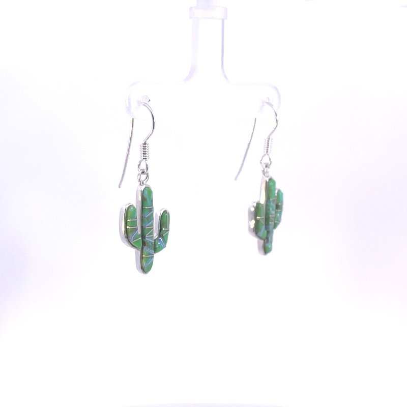 Arizona Turquoise and Inlaid Jewelry Gaspeite Saguaro Cactus Earrings
