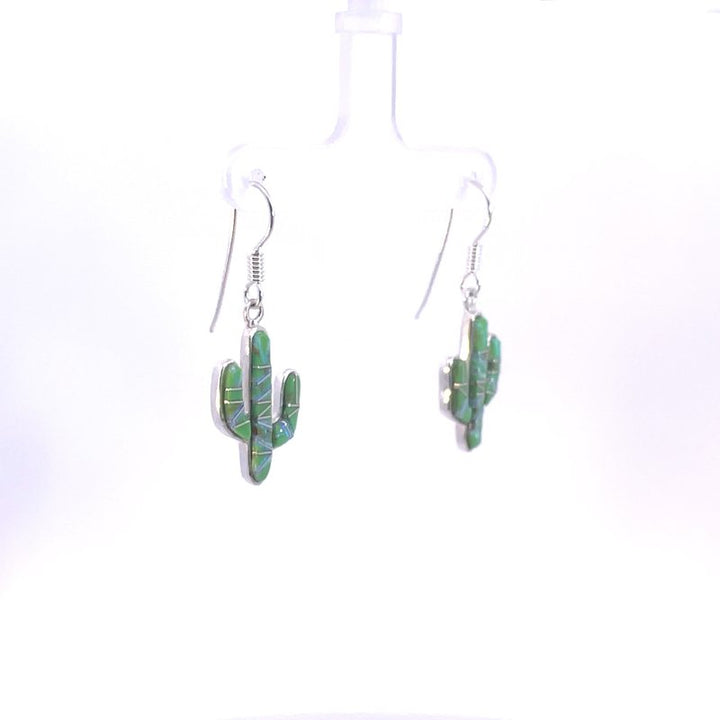 Arizona Turquoise and Inlaid Jewelry Gaspeite Saguaro Cactus Earrings