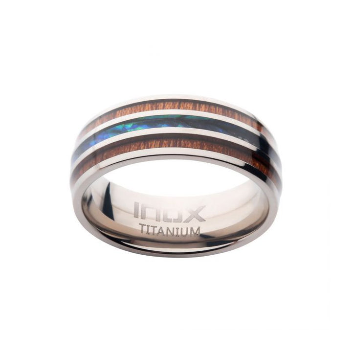 INOX Jewelry Titanium Wood & Shell Inlay Ring