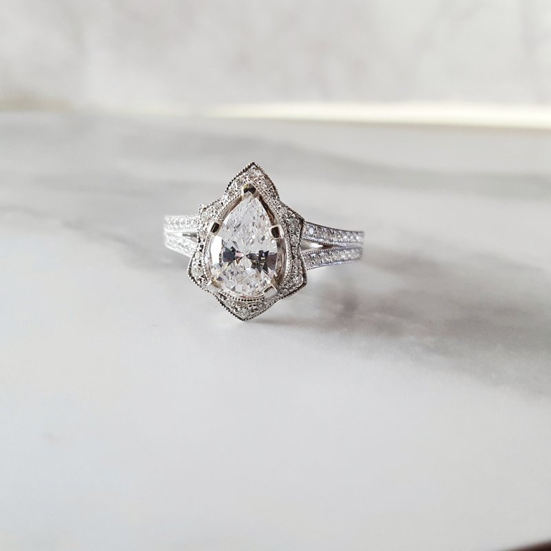 Pear Shape Vintage Inspired Engagement Ring