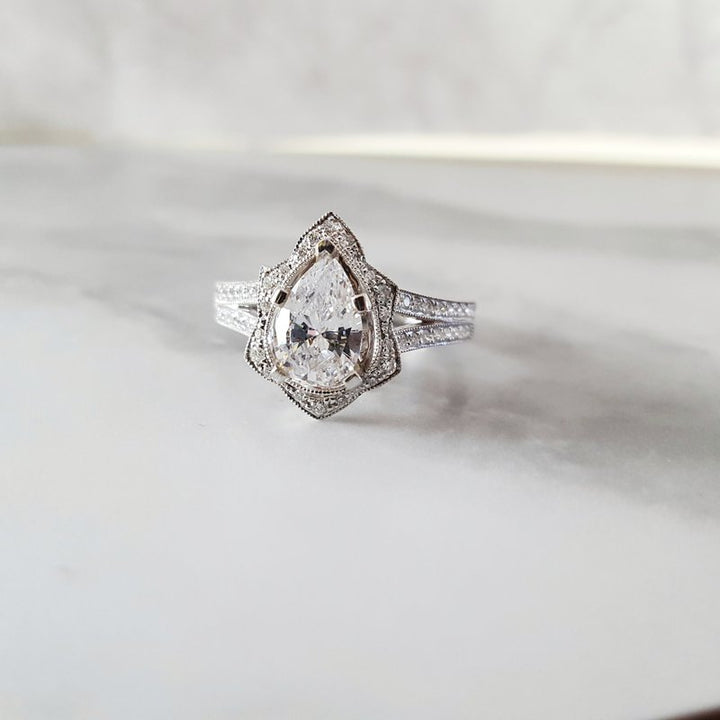 Pear Shape Vintage Inspired Engagement Ring