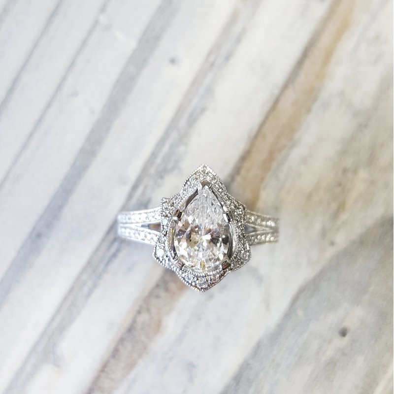 Pear Shape Vintage Inspired Engagement Ring