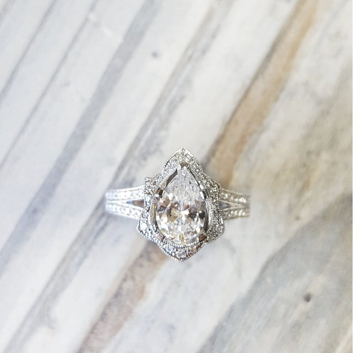 Pear Shape Vintage Inspired Engagement Ring