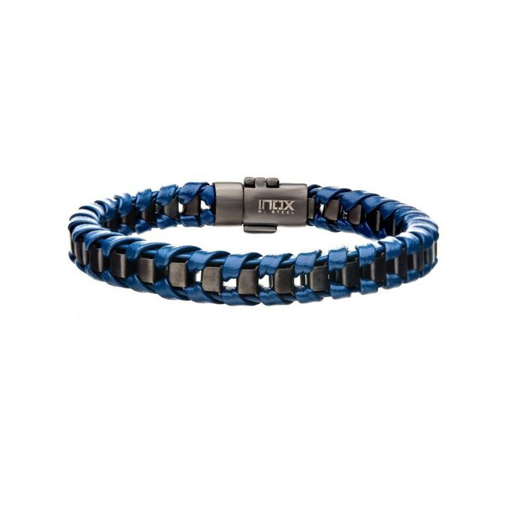 INOX Jewelry Navy Leather with Gun Metal Plated Bracelet BRRALT7GRYGUN