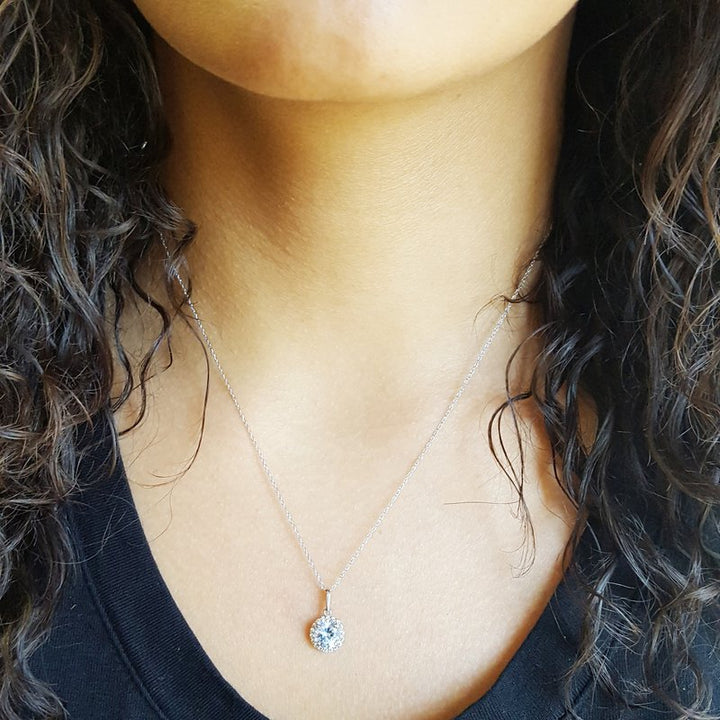 Sami Fine Jewelry Aquamarine Halo Birthstone Pendant