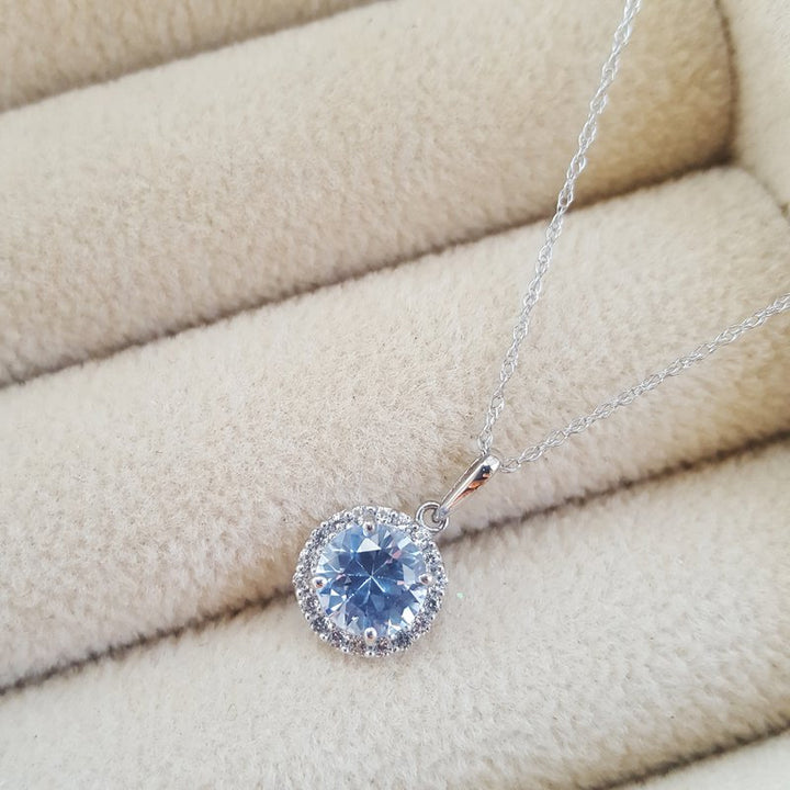 Sami Fine Jewelry Aquamarine Halo Birthstone Pendant 140433