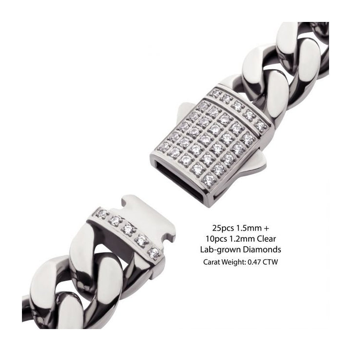 INOX Jewelry 10mm Steel Miami Cuban Chain Bracelet with CNC Precision Set Lab-grown Diamonds Double Tab Box Clasp