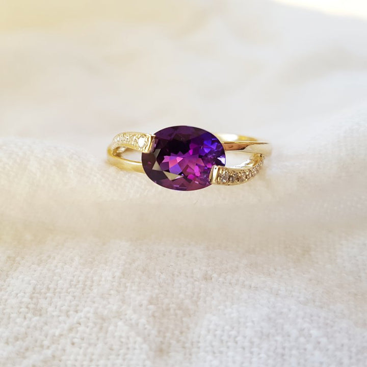   Arizona Amethyst Gold Jewelry Arizona Amethyst Ring with Overlapping Diamonds 363239 - Sami Fine Jewelry