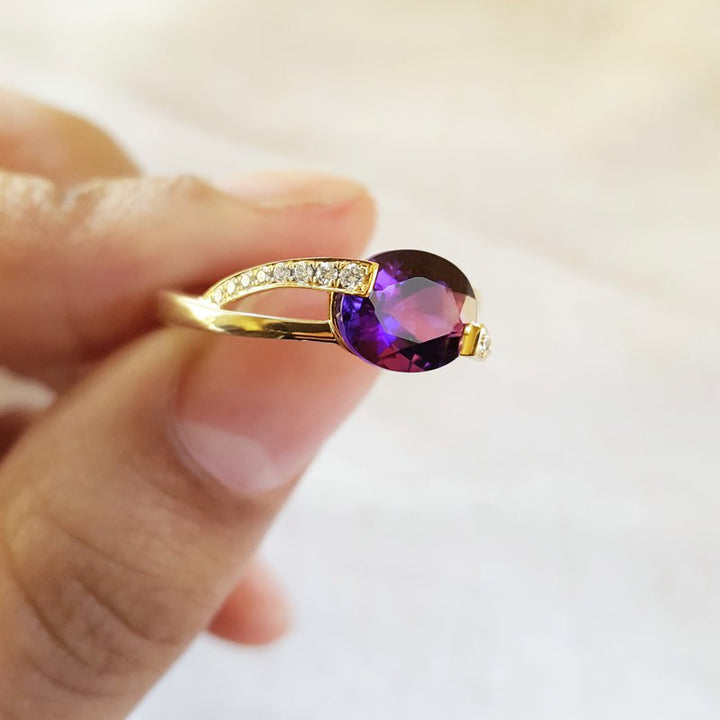 Amethyst Ring with Overlapping Diamonds