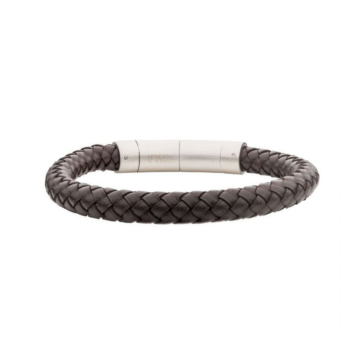 INOX Jewelry 8mm Brown Genuine Full Grain Cowhide Leather Bracelet BRLB9018BRWN