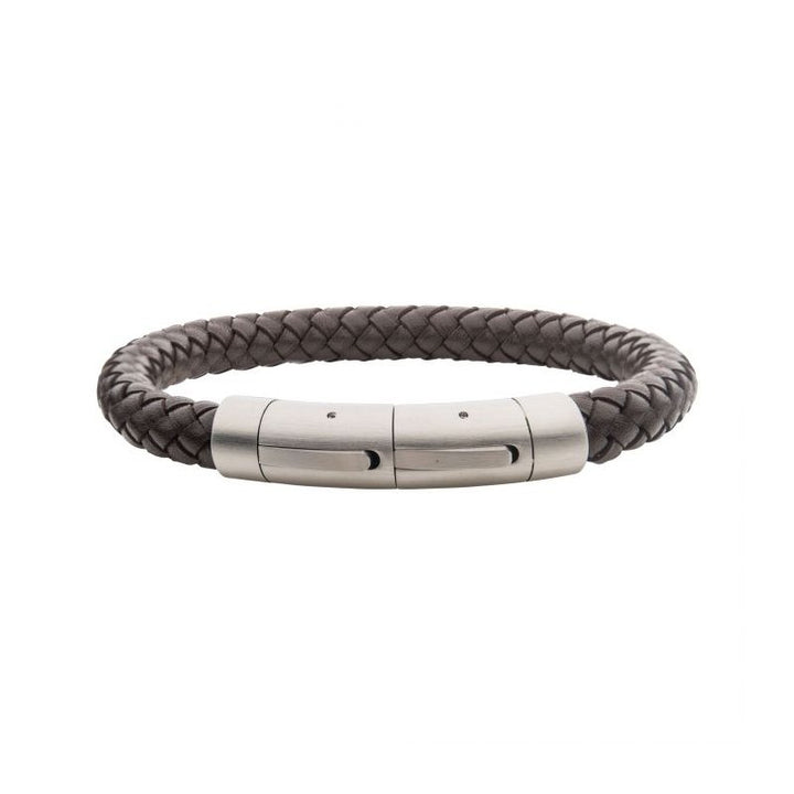 INOX Jewelry 8mm Brown Genuine Full Grain Cowhide Leather Bracelet