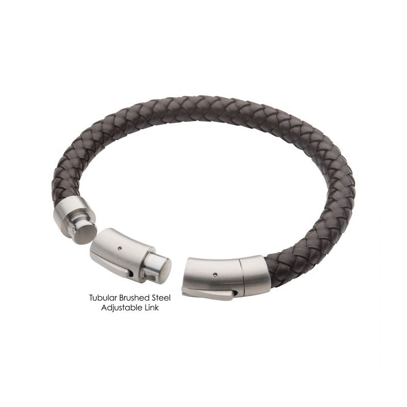 INOX Jewelry 8mm Brown Genuine Full Grain Cowhide Leather Bracelet