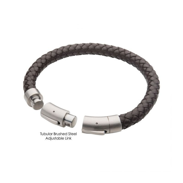 INOX Jewelry 8mm Brown Genuine Full Grain Cowhide Leather Bracelet