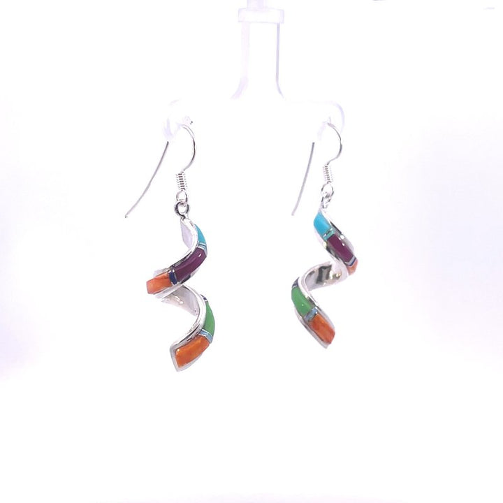 Arizona Turquoise and Inlaid Jewelry Multicolored Spiral Earrings
