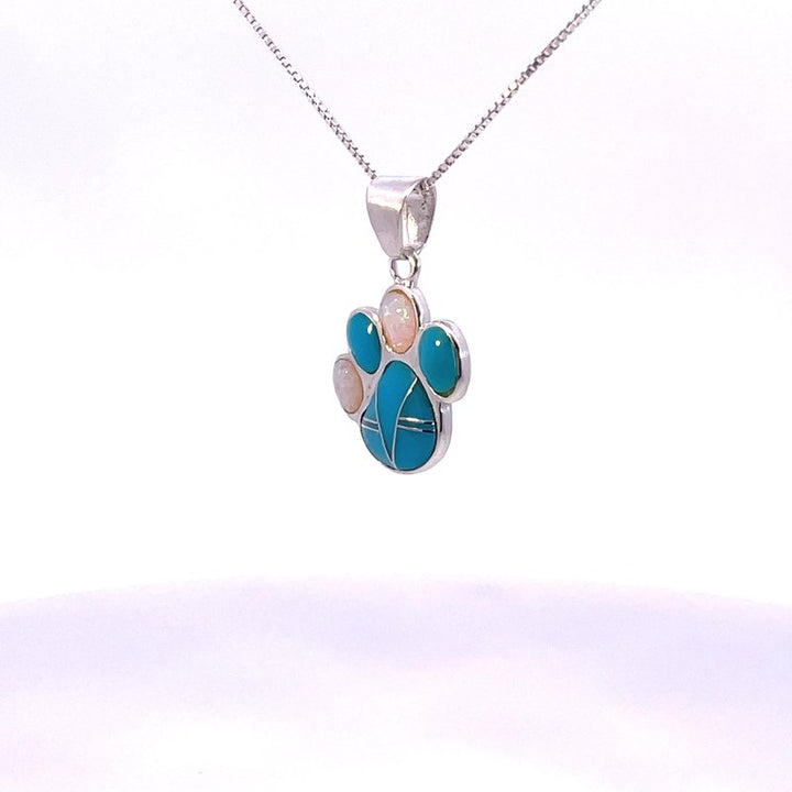Arizona Turquoise and Inlaid Jewelry Paw Print Pendant