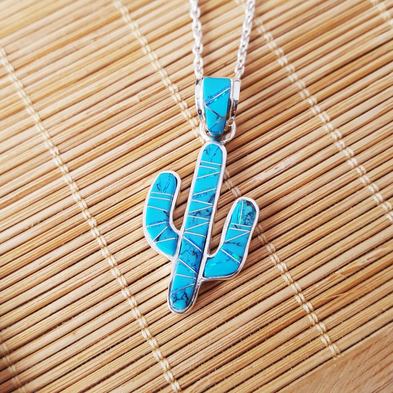 Sterling Silver Turquoise Saguaro Cactus Necklace