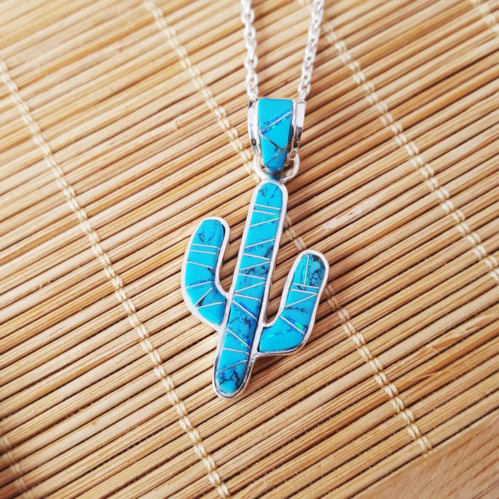 Sterling Silver Turquoise Saguaro Cactus Necklace