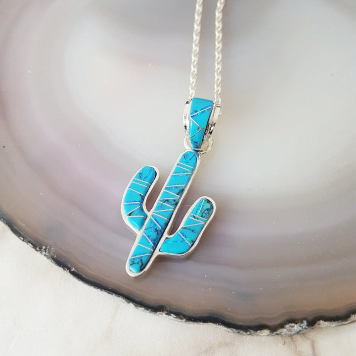 Sterling Silver Turquoise Saguaro Cactus Necklace
