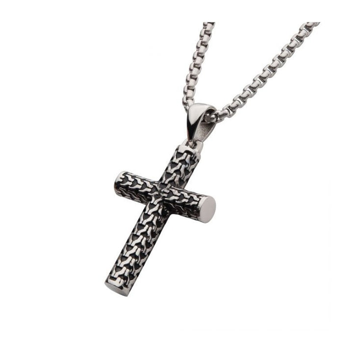 INOX Jewelry Steel Scale Cross Drop Pendant with Bold Box Chain