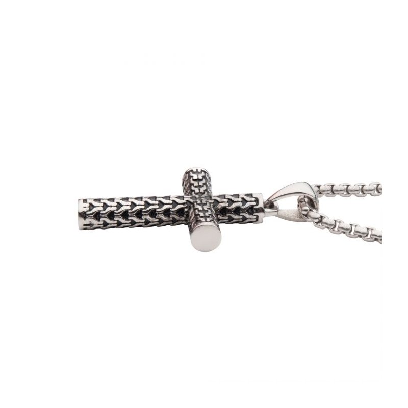INOX Jewelry Steel Scale Cross Drop Pendant with Bold Box Chain