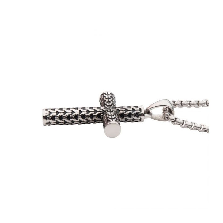 INOX Jewelry Steel Scale Cross Drop Pendant with Bold Box Chain
