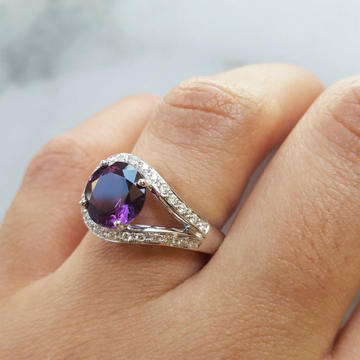 Arizona Amethyst Gold Jewelry Open Loop Halo Ring