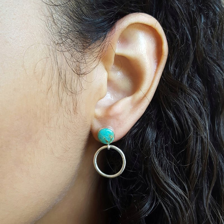 Arizona Turquoise and Inlaid Jewelry Stud and Hoops Vintage Kingman Earrings
