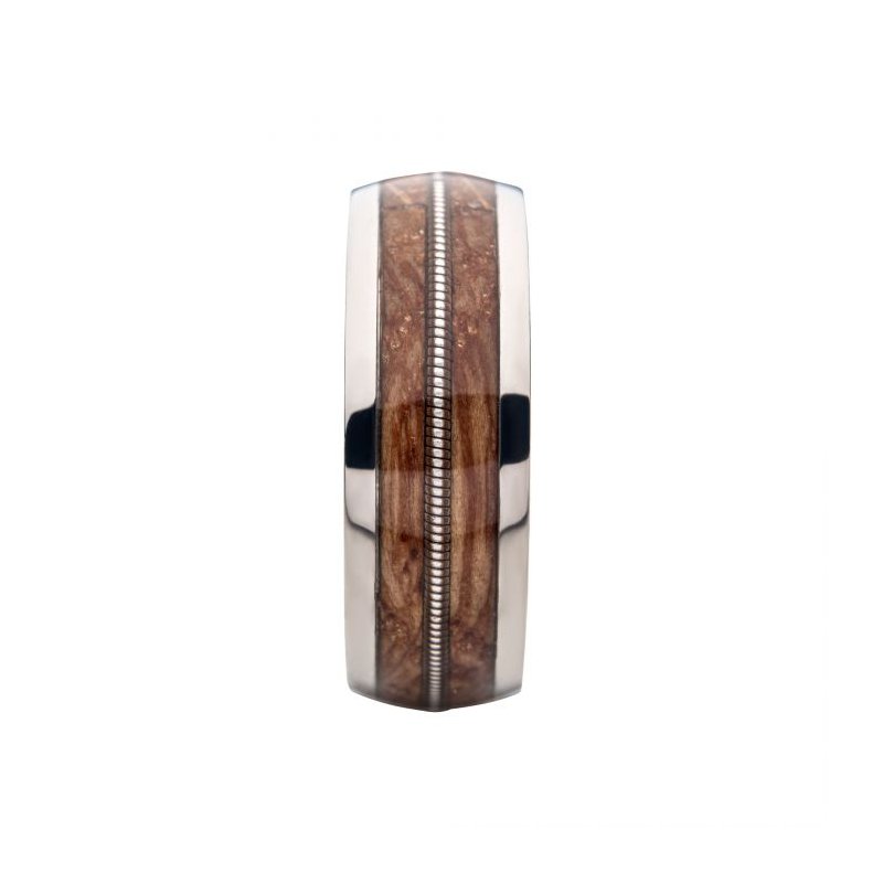 INOX Jewelry 8mm Clear Resin & Whiskey Barrel Wood Inlay Titanium Comfort Fit Ring