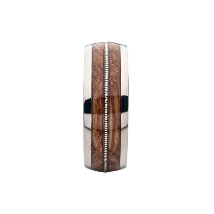 INOX Jewelry 8mm Clear Resin & Whiskey Barrel Wood Inlay Titanium Comfort Fit Ring