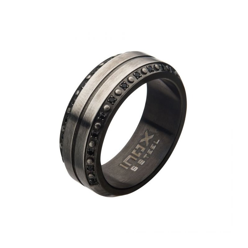 INOX Jewelry 24pcs 1mm Black CZ Stainless Steel & Gun Metal IP Ring FR106K