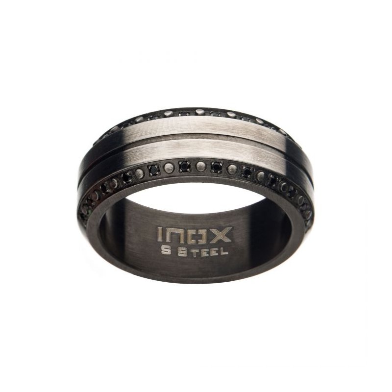 INOX Jewelry 24pcs 1mm Black CZ Stainless Steel & Gun Metal IP Ring