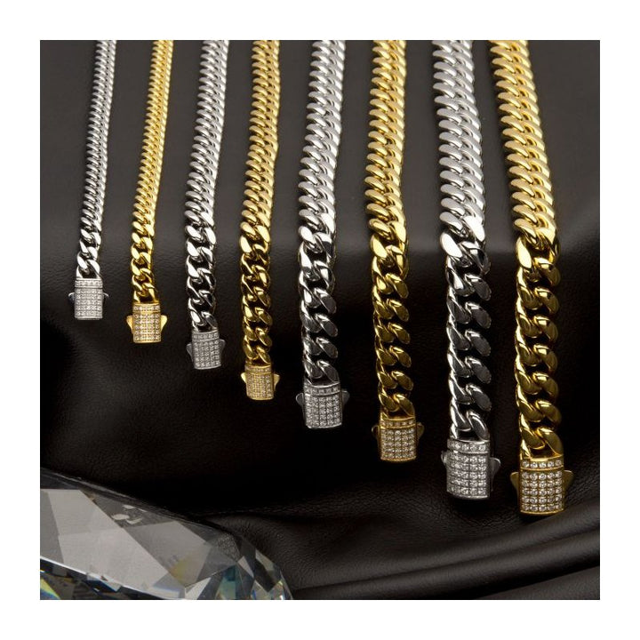 INOX Jewelry 10mm 18K Gold Plated Miami Cuban Chain Bracelet with CNC Precision Set Lab-grown Diamonds Double Tab Box Clasp