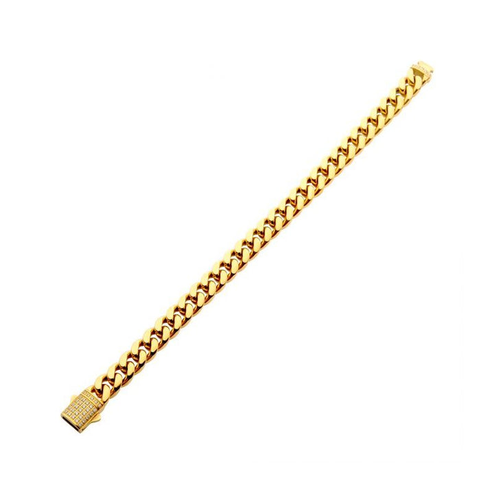 INOX Jewelry 10mm 18K Gold Plated Miami Cuban Chain Bracelet with CNC Precision Set Lab-grown Diamonds Double Tab Box Clasp