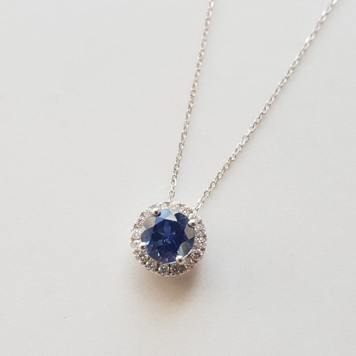 American Gem Collection™ Montana Sapphire Halo Necklace PCC230MS2WI