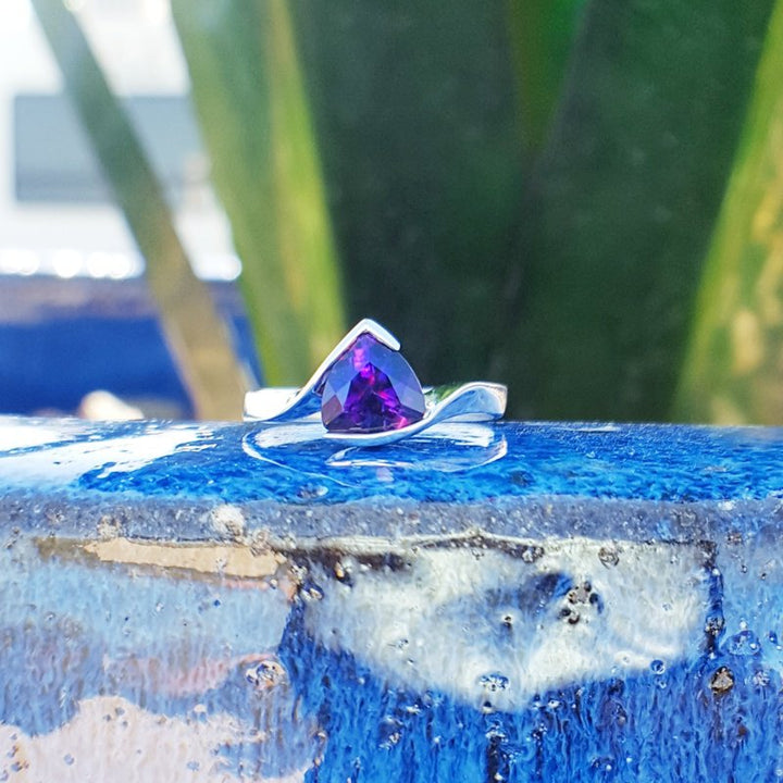 Amethyst Gold Jewelry Bypass Half Bezel Ring