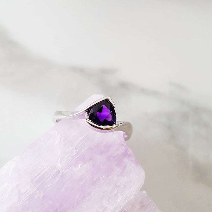 Amethyst Gold Jewelry Bypass Half Bezel Ring