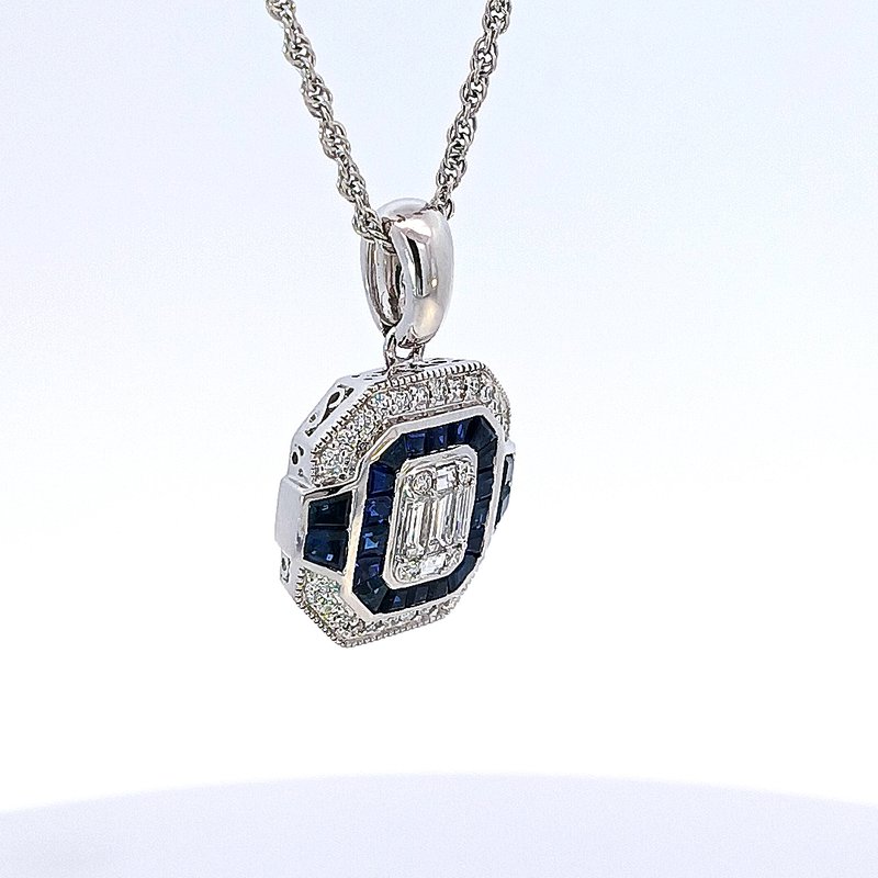 Allison Kaufman 14k White Gold Emerald Shaped Sapphire Pendant