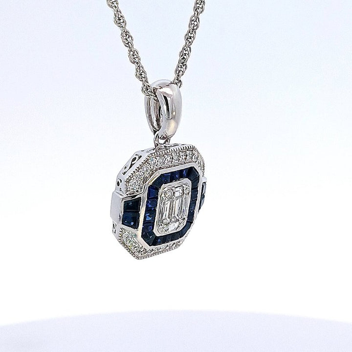 Allison Kaufman 14k White Gold Emerald Shaped Sapphire Pendant