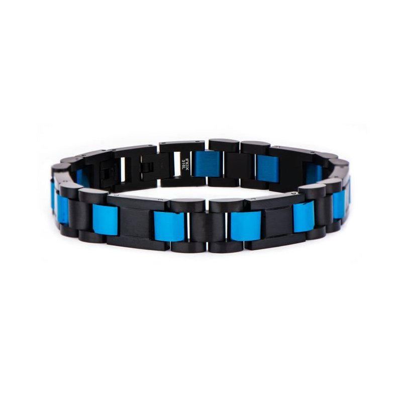 INOX Jewelry Stainless Steel Black IP & Blue IP Link Bracelet BR22113