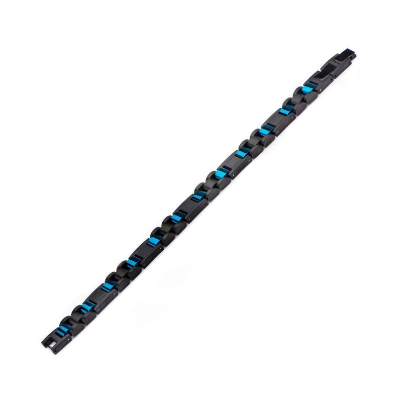 INOX Jewelry Stainless Steel Black IP & Blue IP Link Bracelet