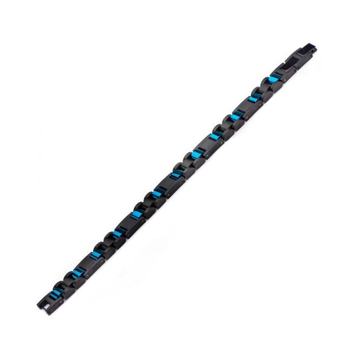 INOX Jewelry Stainless Steel Black IP & Blue IP Link Bracelet