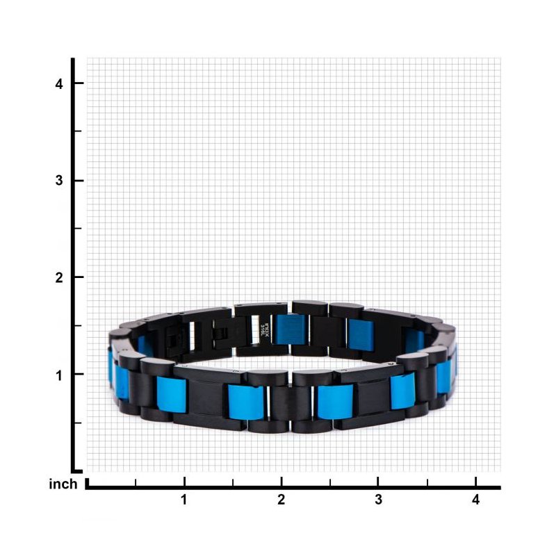 INOX Jewelry Stainless Steel Black IP & Blue IP Link Bracelet