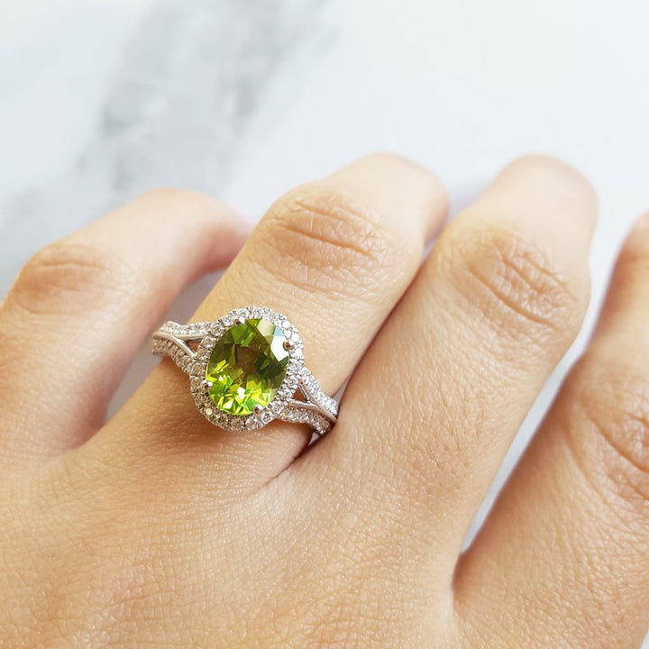  Arizona Peridot Gold Jewelry Oval Peridot Diamond Ring 050525 - Sami Fine Jewelry