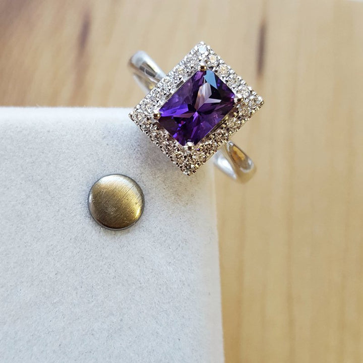  Arizona Amethyst Gold Jewelry Radiant Halo Ring 363510