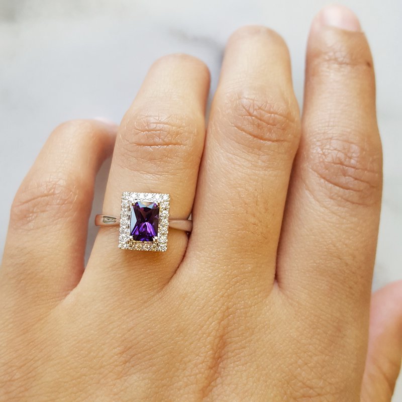 Amethyst Radiant Halo Ring
