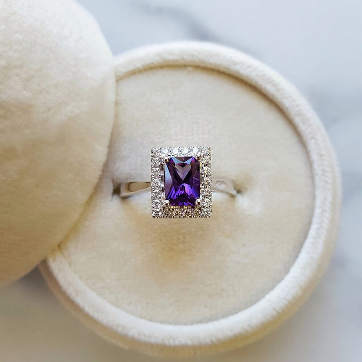 Amethyst Radiant Halo Ring