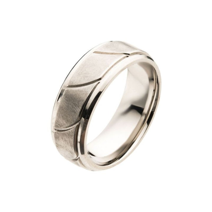 INOX Jewelry Steel Brushed with Grooves Beveled Ring