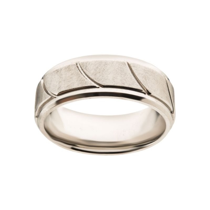 INOX Jewelry Steel Brushed with Grooves Beveled Ring